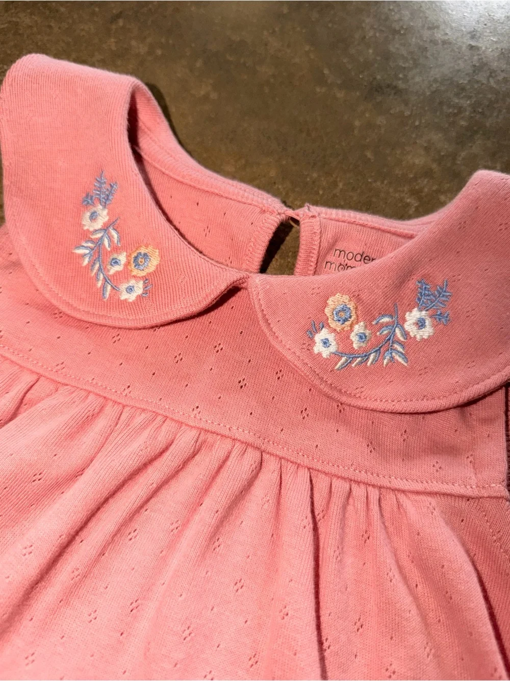 Mauve Pink Eyelet Set Floral Embroidered Peter Pan Collar Top Pull On Short 2T
